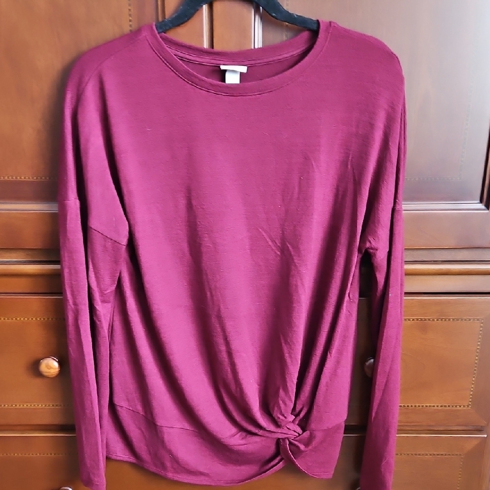 Burgundy Long Sleeve Top with Knot Detail